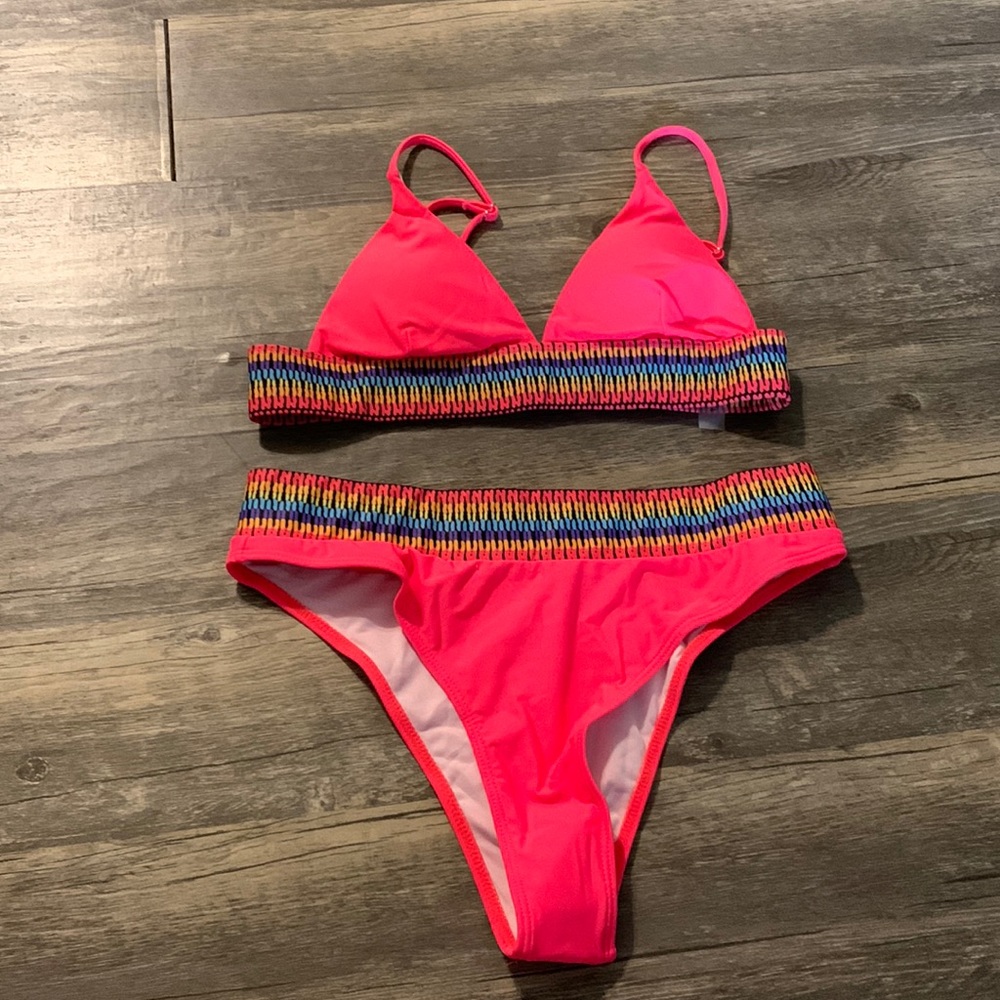 Coral and Aztec print bikini